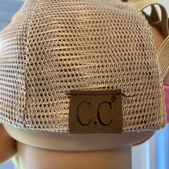 C C Beach Please Women Cap Hat Pink Beige Mesh Distressed Adjustable Barbiecore - Picture 6 of 13
